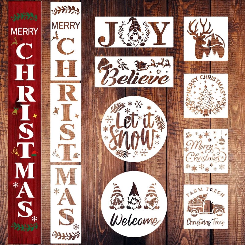 Doflyok Large Christmas Stencils for Painting on Wood, Reusable Merry Christmas & Xmas Holiday Stencils for Wood Sign & Door Decor DIY Crafts - Image 1